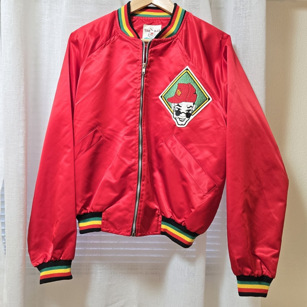 Vintage 90s Satin Tag Rag Red Bomber Jacket Women's Medium‎ Will Smith Embroider